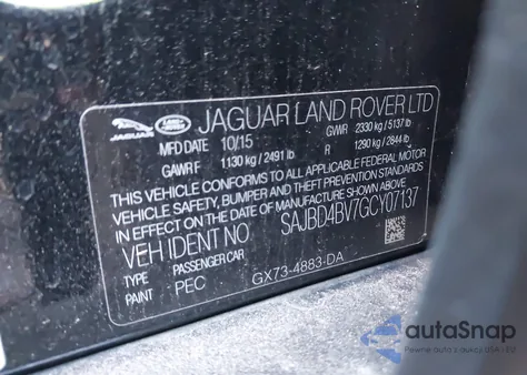 2016 Jaguar Xf 35T Premium из США, поврежденный, VIN SAJBD4BV7GCY07137